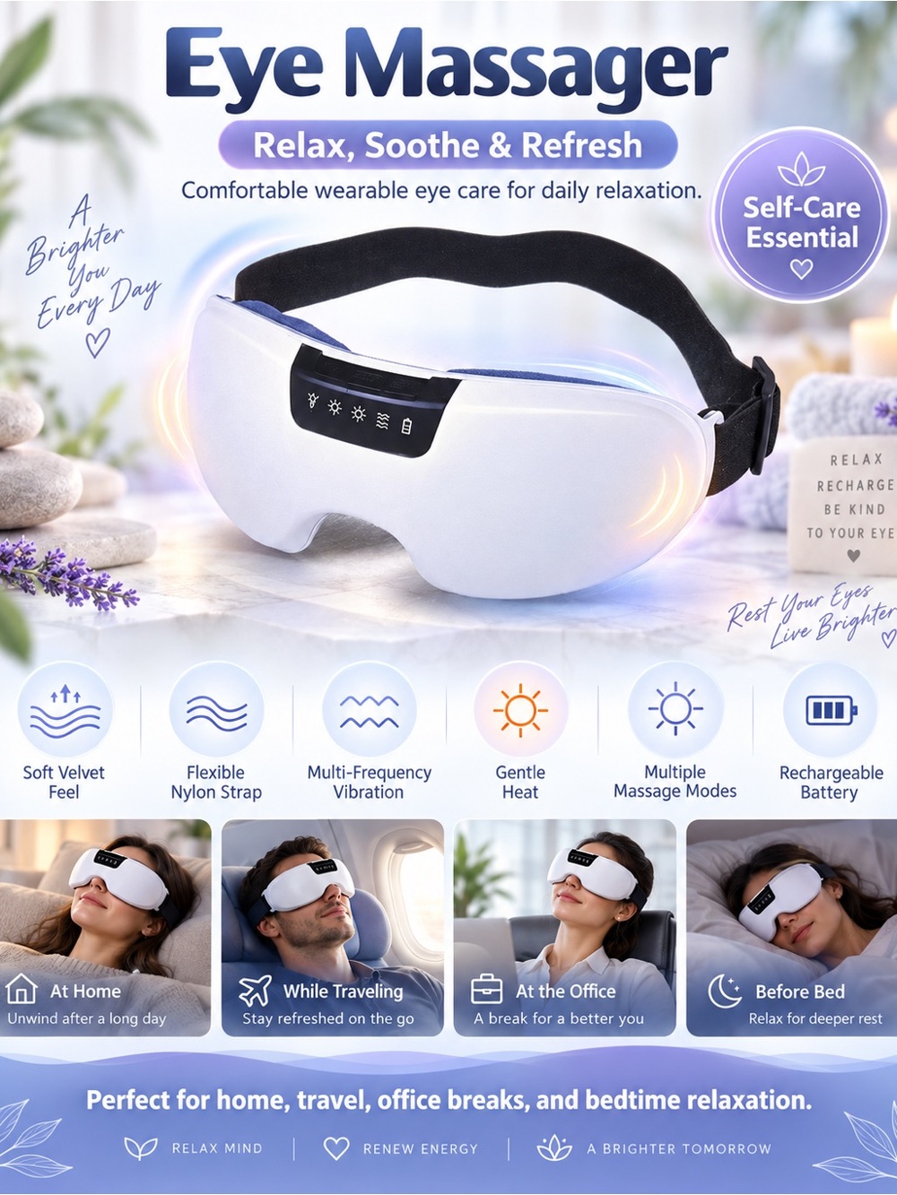 Eye Massager with Gentle Heat and Vibration — White